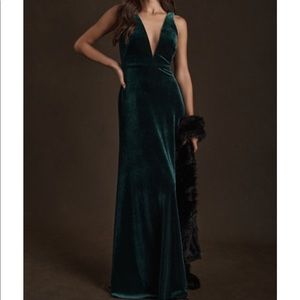 Jenny Yoo velvet Logan dress in Emerald green